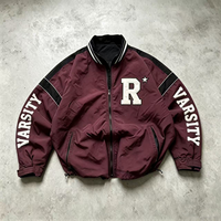 Veste de baseball personnalisée OUNA pour homme, bordeaux et noir, avec imprimé sur les manches, patch étoile, streetwear, coupe oversize, fermeture éclair