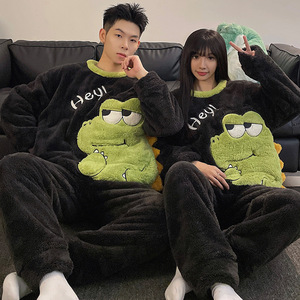 Otoño Invierno ropa <span class=keywords><strong>de</strong></span> casa traje <span class=keywords><strong>de</strong></span> <span class=keywords><strong>hombre</strong></span> <span class=keywords><strong>de</strong></span> talla grande Coral polar pijamas lindo <span class=keywords><strong>dinosaurio</strong></span> dibujos animados transpirable Casual frente Casual - Product Image 3