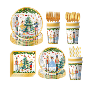 Nouvel Arrivage – Ensemble de Vaisselle Jetable Thème Casse-Noisette Blanc – Assiettes, Gobelets, Serviettes et Nappe en Papier Modernes pour Fêtes de Noël - Product Image 1