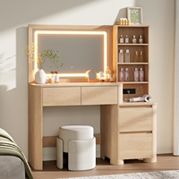 Tocador de Maquillaje con Espejo y Luces, Mesa de Maquillaje Moderna con Esquinas Redondeadas y Base Cilíndrica Reforzada para Dormitorio
