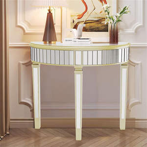 Table basse extra longue avec miroir en <span class=keywords><strong>verre</strong></span> argenté <span class=keywords><strong>demi</strong></span>-<span class=keywords><strong>lune</strong></span> Table d'appoint de canapé assortie - Product Image 1