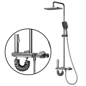 Moderno cromo lluvia bañera ducha <span class=keywords><strong>Torre</strong></span> conjunto termostático latón Jet suave pausa clásico cuadrado baño pared cascada grifo - Product Image 3
