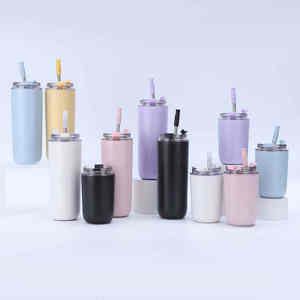 Solid Color Stainless Steel Thermos <b>with</b> <b>Straw</b> <b>and</b> Transparent <b>Lid</b> Leak-Proof & Eco-Friendly - Product Image 6