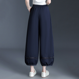 <span class=keywords><strong>Pantaloni</strong></span> da <span class=keywords><strong>Donna</strong></span> a Vita Alta con Elastico, Stile Lanterna, con Pizzo Traforato e <span class=keywords><strong>Lino</strong></span> ad Asciugatura Rapida, Logo Personalizzato Ricamato - Product Image 3