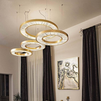Lustre moderne en forme d'anneau en acier inoxydable doré, décoration de luminaire suspendu rond à LED, cristal de luxe pour salon, chambre à coucher