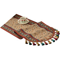 Drapeau de table réutilisable en polyester à franges florales rétro américaines, personnalisable, pour la salle à manger, le salon, le meuble TV, la commode