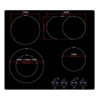 Table de cuisson vitrocéramique 60 cm, 4 plaques, 7200 W, commande par bouton rotatif, 11 niveaux de puissance, indicateur de chaleur résiduelle, cuisinière électrique