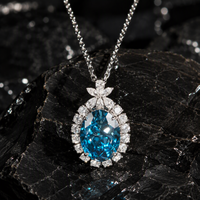 Collier en diamant ovale bleu fantaisie certifié IGI, cultivé en laboratoire, en or massif 14K 18K, pendentif classique ovale avec halo de diamants pour elle