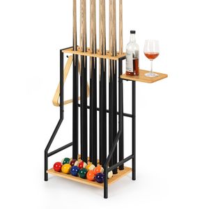 Soporte de madera para tacos de billar, de pie, de 2 niveles, con almacenamiento para bolas y bandeja para bebidas - Product Image 1