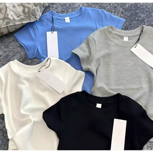 Nueva Camiseta de Verano para Mujer, de Algodón Dobby, con Estampado de Letras Reflectantes, Manga Corta, Elástica, Ajustada, Deportiva, Estilo Regular - Product Image 4