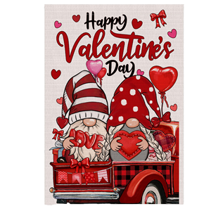 Bandera de Jardín con Gnomos de San Valentín, 12X18, Doble Cara, Impermeable, de Poliéster, para Exteriores, Camiones, Patios, Decoración Rústica de Granja - Product Image 1