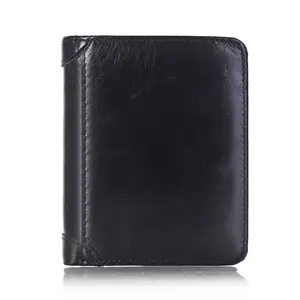 2020 Hot Sale Men's Wallet Genuine Leather Short Tri-fold Wallet Super Thinly Oil Wax Leather Money clips