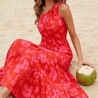 Robe longue asymétrique florale à une épaule pour femme, style bohème, avec nœud et volants, lavable, idéale pour la plage, les vacances ou les invités de mariage, 97 % polyester