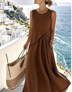 Vestido Midi Formal <span class=keywords><strong>de</strong></span> Mujer con Cuello en V, Manga Corta, Bloques <span class=keywords><strong>de</strong></span> Color, Cintura Natural, Ecológico y Transpirable - Product Image 3