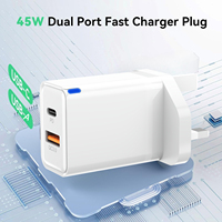 Chargeur mural USB-C PD 45W |   Adaptateur de charge rapide à 2 ports avec QC 3.0 PPS |   Prise compacte britannique pour ordinateur portable et téléphone |   Certifié UKCA