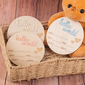 DAMAI bébé jalon cartes en bois nouveau-né photographie accessoires bébé <span class=keywords><strong>naissance</strong></span> annonce signe bonjour monde bébé douche - Product Image 2
