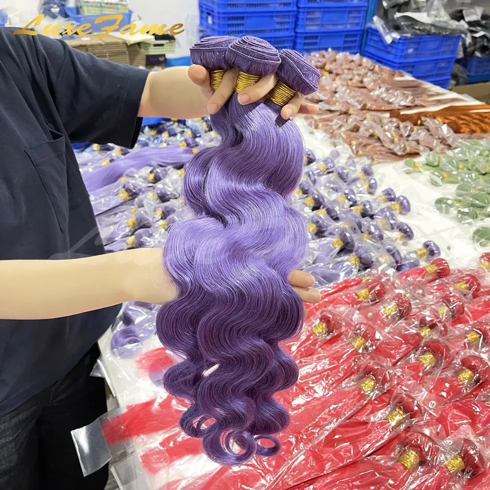 Tissage de cheveux humains vierges violet personnalisé, cheveux très bon marché, tissage de cheveux Remy de qualité 12a