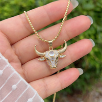 Kalung Kepala Sapi Berlapis Tembaga Warna Emas 18k dengan Zirkon, Gaya Minimalis Klasik, Hadiah untuk Dipakai Sehari-hari