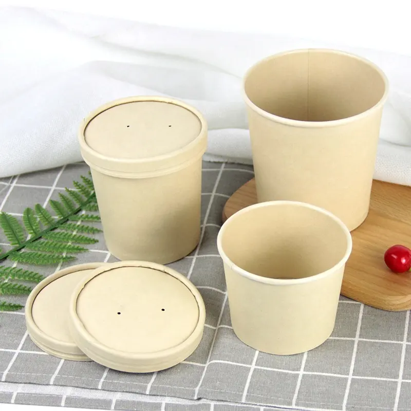 Natural Bamboo Pulp Paper Cup Einweg-Lebensmittel qualität Günstiger Preis Hot Soup Noddle Paper Bowl und Tasse mit Papier deckel