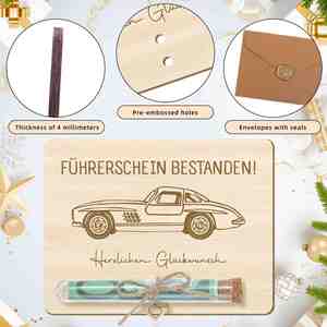 Porte-billets en bois gravé au laser avec texte personnalisé, idées cadeaux pour Noël, la fête des pères, mariage, fête, en pin ou tilleul - Product Image 3