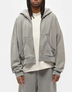 Chaqueta de hombre de otoño, de fabricante, de peso pesado, con efecto desgastado por el sol, personalizada, de 500 g/m², de corte regular extragrande, corta, con cremallera completa, cortavientos y transpirable. - Product Image 2