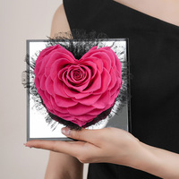 Vente en gros d'un seul miroir en forme de cœur en acrylique, rose géante et fleur éternelle, cadeau pour l'accompagnement des fêtes, plantes et fleurs conservées