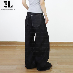 Pantalon en denim brut à boutons LARSUR, coupe droite, ample, style japonais, selvedge, sergé, pour femmes - Product Image 5