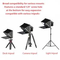 TP01 Téléprompteur portable pliable avec télécommande pour smartphone, tablette, appareil photo reflex numérique, adaptateurs d'objectif 49-82 mm et filetage de montage 1/4 pouce