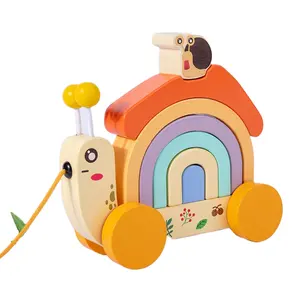 Jouets de voiture en bois pour bébé, escargot arc-en-ciel pour enfants, blocs de construction en grain, épissage empilé, jouets interactifs parent-enfant