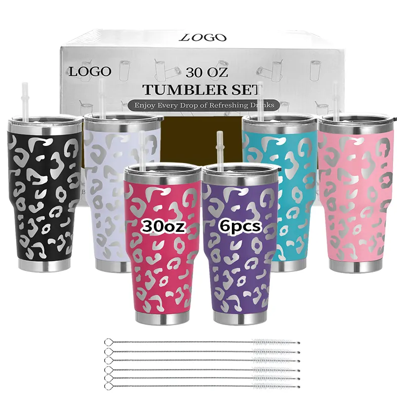 Macan tutul hadiah 30oz macan tutul cetak Tumbler paket kecil Set dinding ganda baja tahan karat vakum terisolasi Tumbler kopi