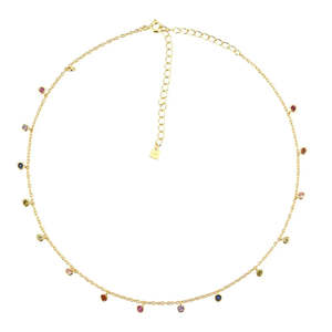 Collana Classica Daween con Pietra Arcobaleno, Placcatura in Oro 18K e Platino, Catena Rotonda Regolabile 40cm, Ciondolo 2mm 2.7g - Product Image 1