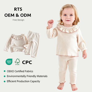 Set per Bambina, Abbigliamento da Casa in Tinta Unita, Set Invernale con Colletto a Volant, Completo Due Pezzi - Product Image 1