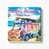 Sous-verres en céramique personnalisés avec impression UV, motif bus de plage, surf, paradis, art moderne, imprimé van, absorbants, écologiques, pour la maison et la cuisine