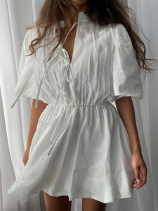 Abito Estivo Personalizzato 2026 in Cotone al Ginocchio - Vestito a Pieghe con Colletto alla Coreana e Dettaglio Fiocco, Linea ad A, OEM/ODM da Fabbrica di <span class=keywords><strong>Abbigliamento</strong></span> Cinese - Product Image 5