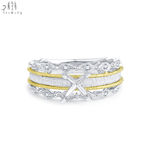 Nouveautés : Bague de fiançailles semi-montée en or massif 18 carats blanc et jaune avec diamants naturels, style vintage - Product Image 2
