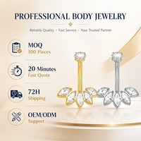 Anneau de nombril en titane ASTM F136 classique avec cinq pierres marquise en zircon, piercing sexy pour femme, bijoux de corps personnalisés pour mariage et fiançailles