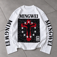 T-shirt unisexe à manches longues personnalisé, fabricant OEM ODM, impression graphique rouge et noir, tricot côtelé, sur commande, vente en gros