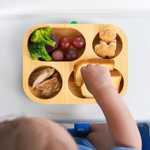 Wahou! Assiette de tri des aliments pour enfants en bois sur mesure, assiette pour enfants en bois de hêtre, base en silicone, plateau en bois. - Product Image 2
