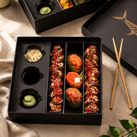 Boîte d'emballage en papier personnalisée pour riz et sushis, pour boulangerie, type dossier pour pain et beignets, biodégradable, trois couches, boîte à sushis noire