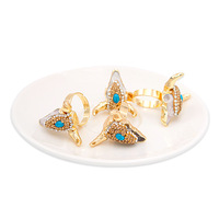 Cincin Kristal Kepala Sapi perhiasan Barat Totem ukiran hewan kristal kuarsa Resin biru berlian pesona tulang kepala sapi untuk pria wanita