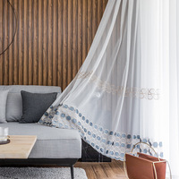 Nouvelle fantaisie turque moderne blanc marine transparent brodé rideaux de maison prêts à l'emploi pour la chambre