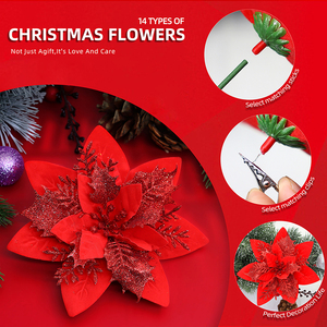 Nouvelles Fleurs Artificielles <span class=keywords><strong>de</strong></span> Noël Artisanales 2025, 14 cm, en Tissu Pailleté <span class=keywords><strong>Doré</strong></span> pour Décorations d'Arbre <span class=keywords><strong>de</strong></span> Noël - Product Image 2