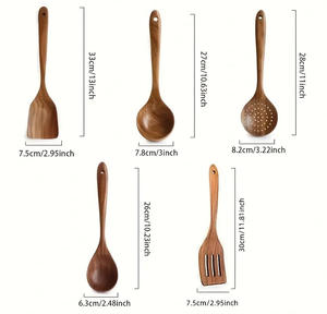 ไม้พายไม้สักชนิดใหม่ด้ามยาวไม้พายไม้เนื้อแข็งช้อนซุปช้อนรั่วเครื่องครัว - Product Image 3