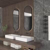 Miroir de salle de bain ovale LED contemporain 80x50cm, miroir argenté 4mm, cadre en laiton brossé/acier inoxydable noir, fixation murale tactile