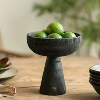 Petit plateau de fruits à jambe haute noire Ornements d'assiette de fruits Assiette en bois noir massif Plateau à bonbons en bois vintage