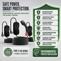 Chargeur EV portable rapide Type 2 11kW 16A triphasé réglable CE Mode 2 IEC 61851 Prise CEE avec écran et minuterie 5m/7.6m/10m Station UE