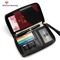 Porte-passeport unisexe en cuir PU avec fermeture éclair longue, protection RFID, organiseur de billets, sac de voyage multifonctionnel, pochette pour documents