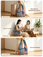 Sac à main hobo en toile pour femme, style hippie bohème, imprimé animal, bandoulière simple et fermeture éclair (vert-violet)