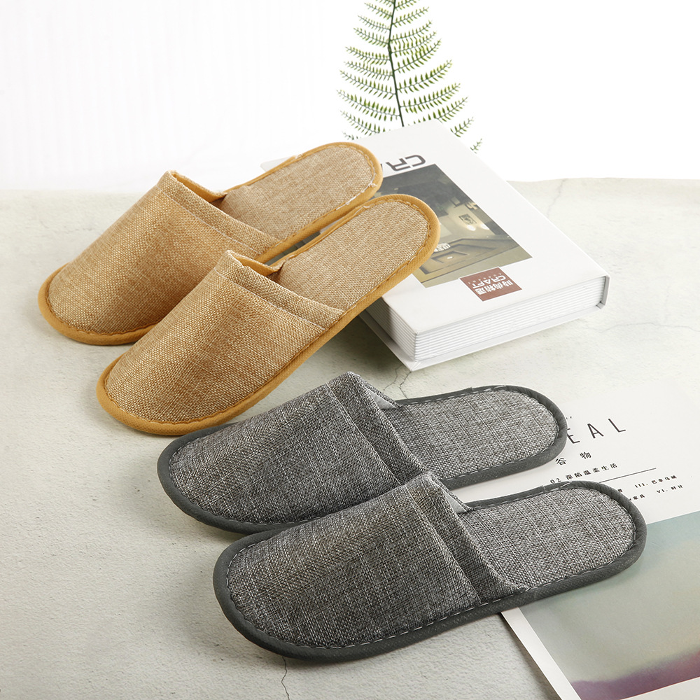 Оптовая продажа, одноразовые моющиеся льняные тапочки с открытым и закрытым носком для спа отелей