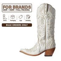 Bottes de cowboy blanches personnalisées CHENO pour femmes, style bohème, décoration de perles pour mariage